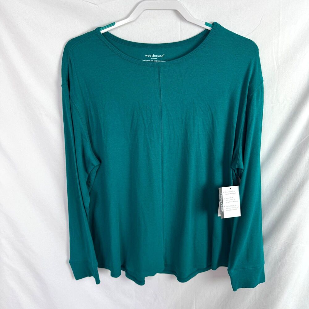 Westbound Women's Top Size 1X Teal Green Long Sleeves NEW